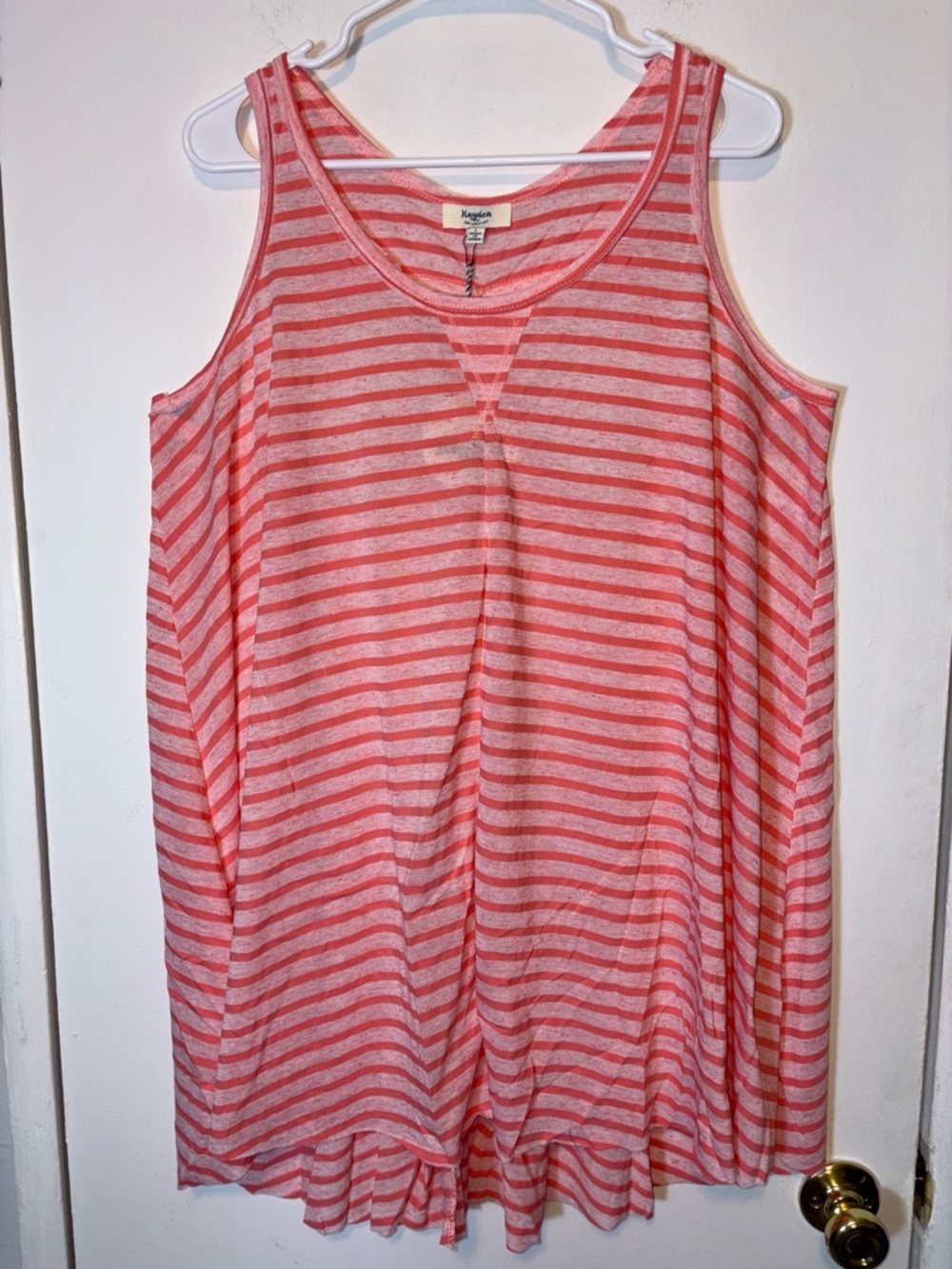 NEW Hayden Los Angeles Large Tunic Tank Dress Peach Striped Cutout Back
